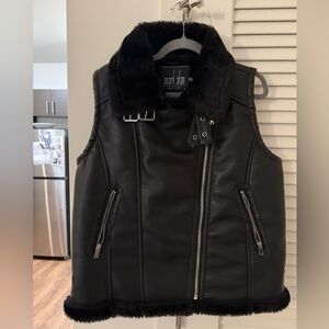 Black Leather Vest with Faux Fur Collar